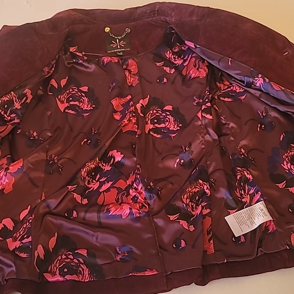 Isaac Mizrahi Live Women Moto Leather Suede Jacket Burgundy  Sz 14 - Picture 7 of 16